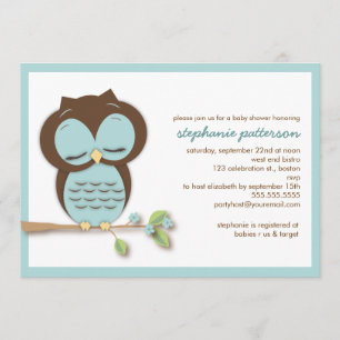Sweet Sleepy Blauwgroen Owl Boy Baby shower Invita Kaart