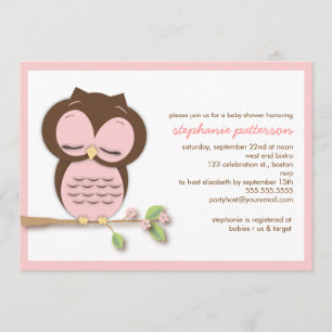 Sweet Sleepy Pink Owl Girl Baby shower Invitation Kaart