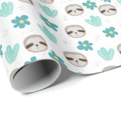 Sweet Sloth Floral Pattern Cadeaupapier (Rol Hoek)