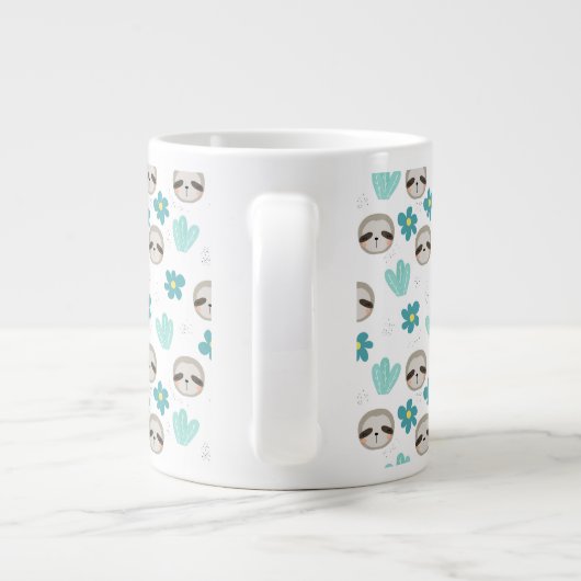 Sweet Sloth Floral Pattern Extra Grote Beker (Achterkant)