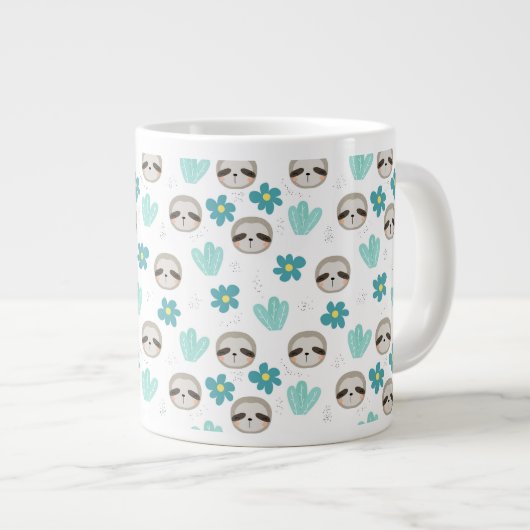 Sweet Sloth Floral Pattern Extra Grote Beker (Voorkant rechts)