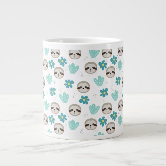 Sweet Sloth Floral Pattern Extra Grote Beker (Voorkant)