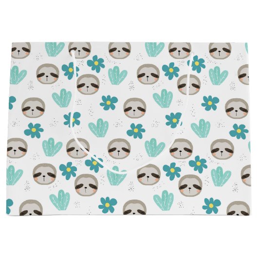 Sweet Sloth Floral Pattern Groot Cadeauzakje (Voorkant)