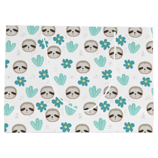 Sweet Sloth Floral Pattern Groot Cadeauzakje (Achterkant)