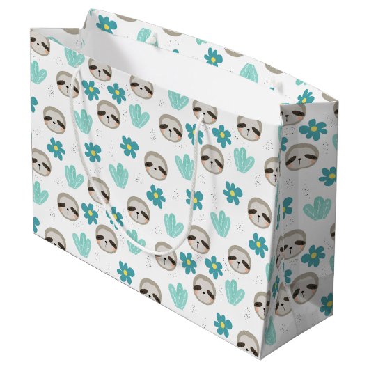 Sweet Sloth Floral Pattern Groot Cadeauzakje (Achterkant Gekanteld)