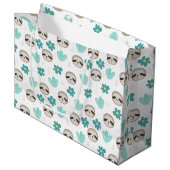 Sweet Sloth Floral Pattern Groot Cadeauzakje (Voorkant Gekanteld)