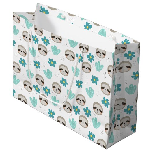 Sweet Sloth Floral Pattern Groot Cadeauzakje (Voorkant Gekanteld)