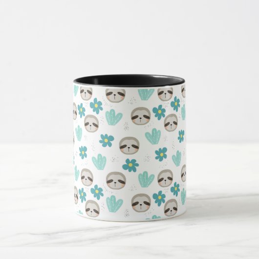 Sweet Sloth Floral Pattern Mok (Midden)
