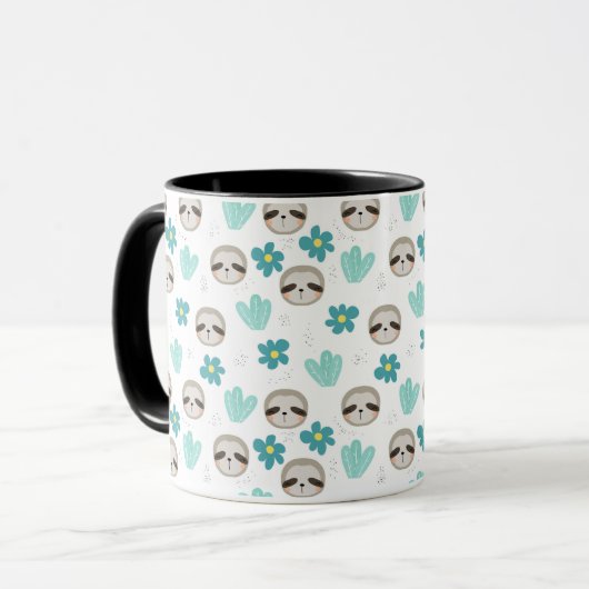 Sweet Sloth Floral Pattern Mok (Voorkant links)