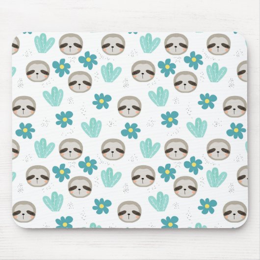 Sweet Sloth Floral Pattern Muismat (Voorkant)
