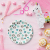 Sweet Sloth Floral Pattern Papieren Bordje (Feest)