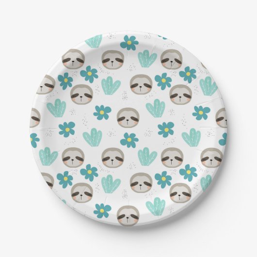 Sweet Sloth Floral Pattern Papieren Bordje (Voorkant)
