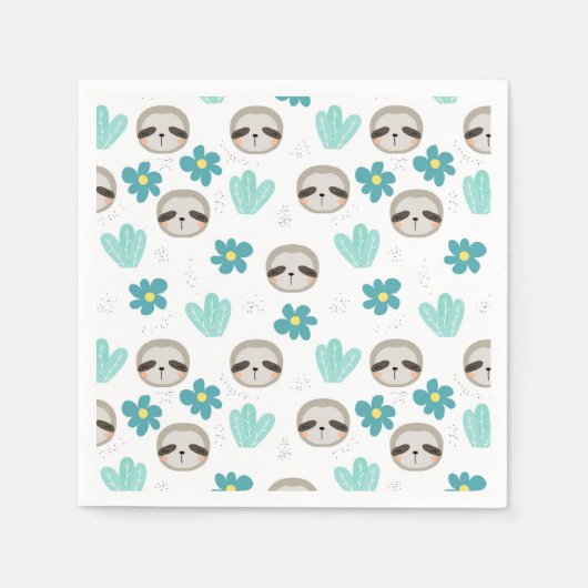 Sweet Sloth Floral Pattern Servet (Voorkant)