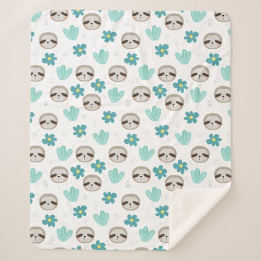Sweet Sloth Floral Pattern Sherpa Deken (Voorkant)