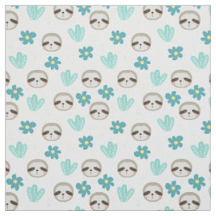 Sweet Sloth Floral Pattern Stof