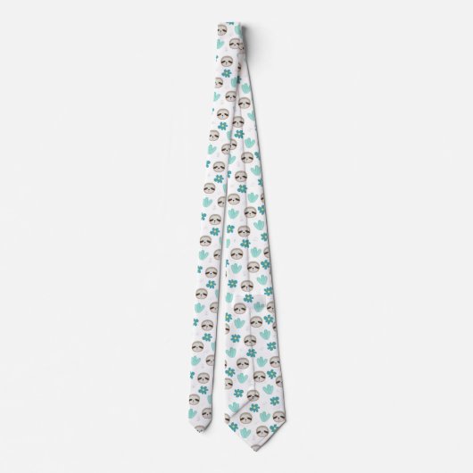 Sweet Sloth Floral Pattern Stropdas (Achterkant)