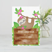 Sweet Sloth Girls Baby shower Invitation (Debout devant)