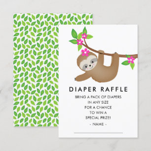 Sweet Sloth Meisjes Baby shower Luier Raffle Informatiekaartje