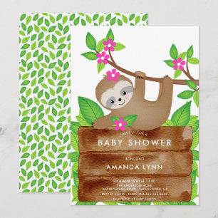 Sweet Sloth Meisjes Baby shower Uitnodiging