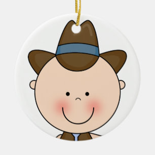 Sweet Smiling Baby Boy Westerne Cowboy Keepomwille Keramisch Ornament