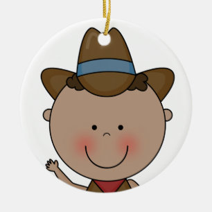 Sweet Smiling Baby Boy Westerne Cowboy Keepomwille Keramisch Ornament