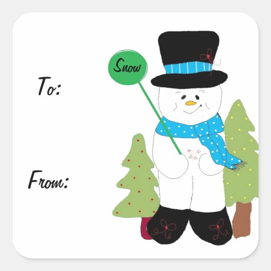 Sweet Smiling Frosty Snowman Vierkante Sticker (Voorkant)