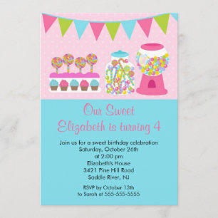 Sweet Snoep Bash Girl Birthday Party Invitation Kaart