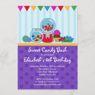 Sweet Snoep Bash Girl Birthday Party Invitation Kaart