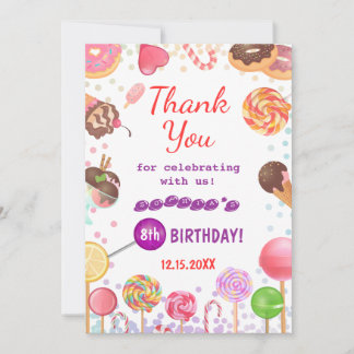 Sweet Snoep Land Birthday Ice Cream Donut Party Bedankkaart