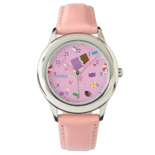 Sweet Snoep Pattern Meisjes Gepersonaliseerd Roze Horloge