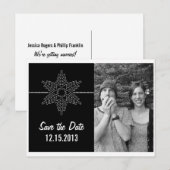 Sweet Snowflake Save the Date Briefkaart, Black Aankondigingskaart (Voorkant / Achterkant)