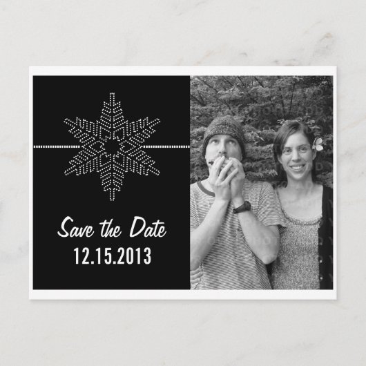 Sweet Snowflake Save the Date Briefkaart, Black Aankondigingskaart (Voorkant)