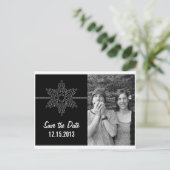 Sweet Snowflake Save the Date Briefkaart, Black Aankondigingskaart (Staand voorkant)