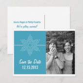 Sweet Snowflake Save the Date Briefkaart, Blue Aankondigingskaart (Voorkant / Achterkant)