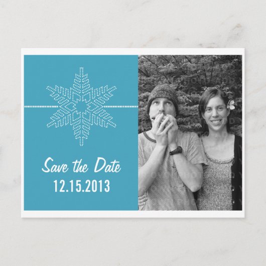 Sweet Snowflake Save the Date Briefkaart, Blue Aankondigingskaart (Voorkant)