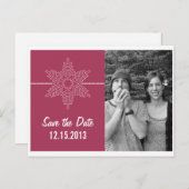 Sweet Snowflake Save the Date Briefkaart, Fuchsia Aankondigingskaart (Voorkant / Achterkant)