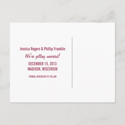 Sweet Snowflake Save the Date Briefkaart, Fuchsia Aankondigingskaart (Achterkant)