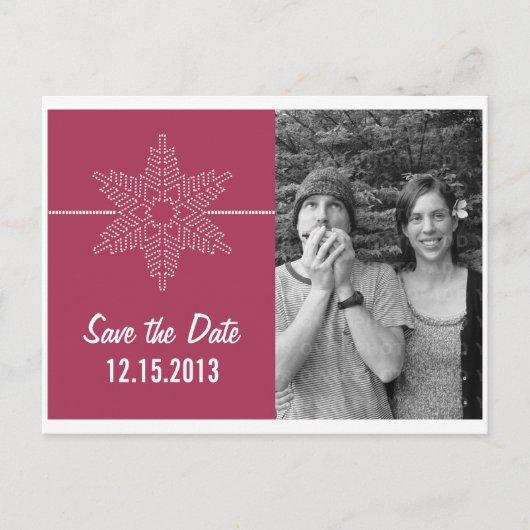 Sweet Snowflake Save the Date Briefkaart, Fuchsia Aankondigingskaart (Voorkant)