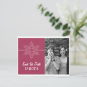 Sweet Snowflake Save the Date Briefkaart, Fuchsia Aankondigingskaart (Staand voorkant)