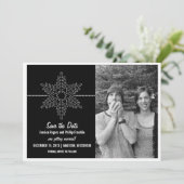 Sweet Snowflake Save the Date Invite, Black Kaart (Staand voorkant)