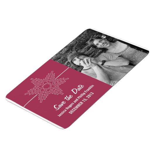 Sweet Snowflake Save the Date Magnet, Fuchsia Magneet (Linkerzijde)