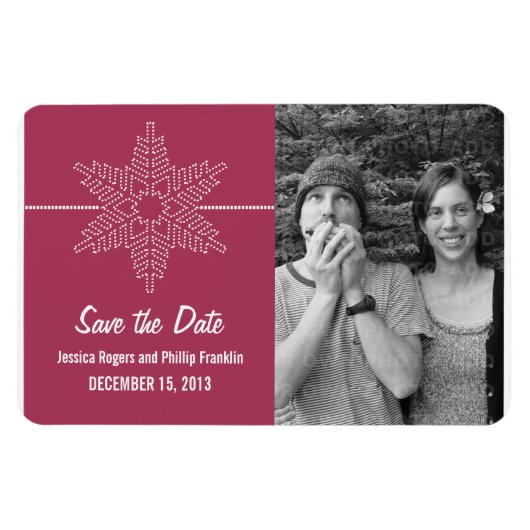 Sweet Snowflake Save the Date Magnet, Fuchsia Magneet (Horizontaal)