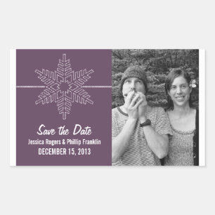 Sweet Snowflake Save the Date Stickers, Paars Rechthoekige Sticker