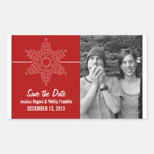 Sweet Snowflake Save the Date Stickers, Red Rechthoekige Sticker