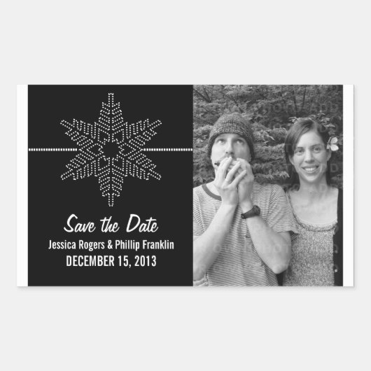 Sweet Snowflake Save the Date Stickers (zwart) (Voorkant)