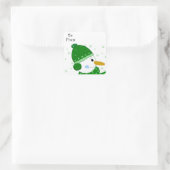 Sweet Snowman in een Groen Pet en Scarf Vierkante Sticker (Tas)