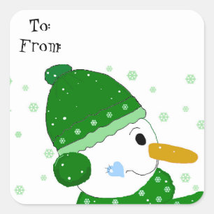 Sweet Snowman in een Groen Pet en Scarf Vierkante Sticker