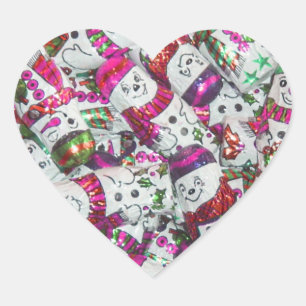 Sweet Snowmen Coeur autocollant rose