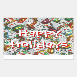 Sweet Snowmen Happy Holidays rectangle autocollant