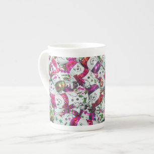 Sweet Snowmen Pink china mug